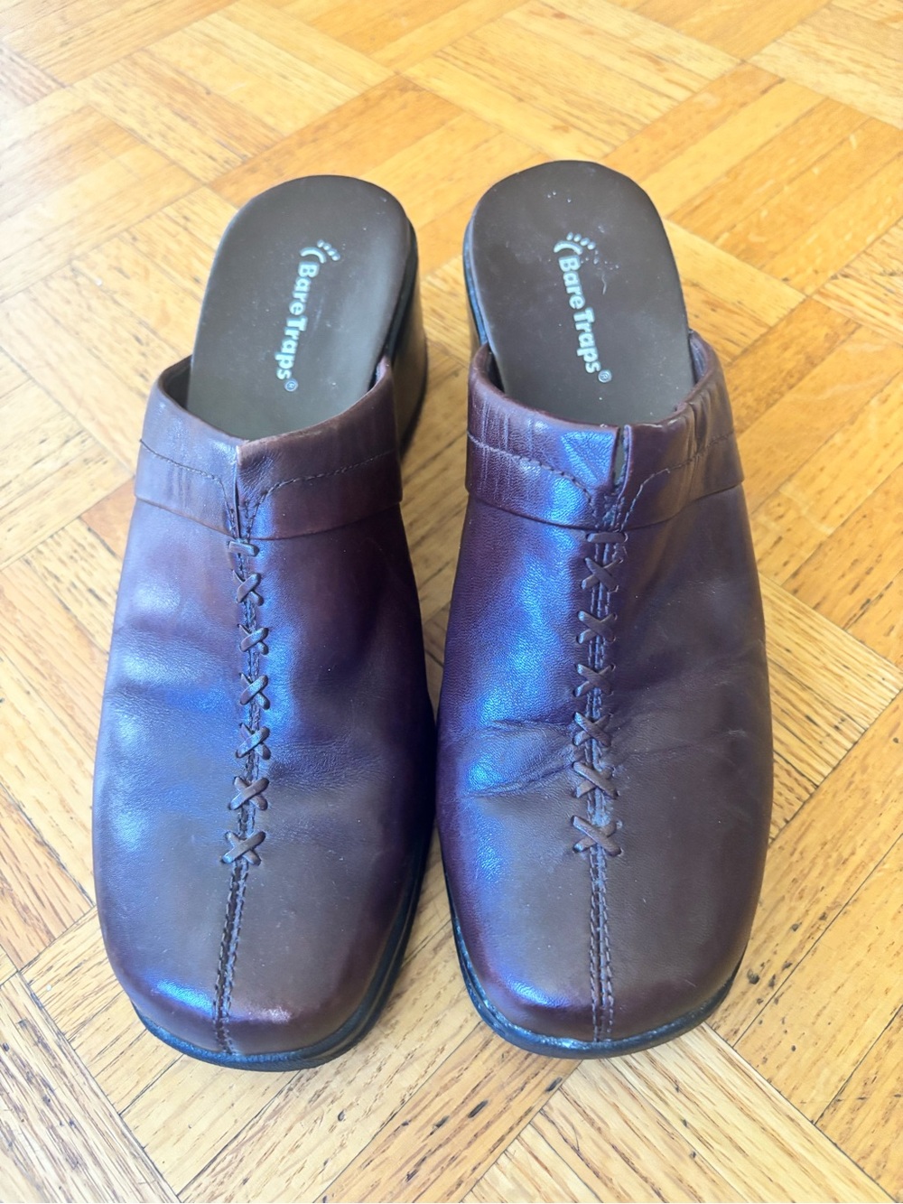 BareTraps Dark Brown Leather Slip-On Mules Clogs Size 9M